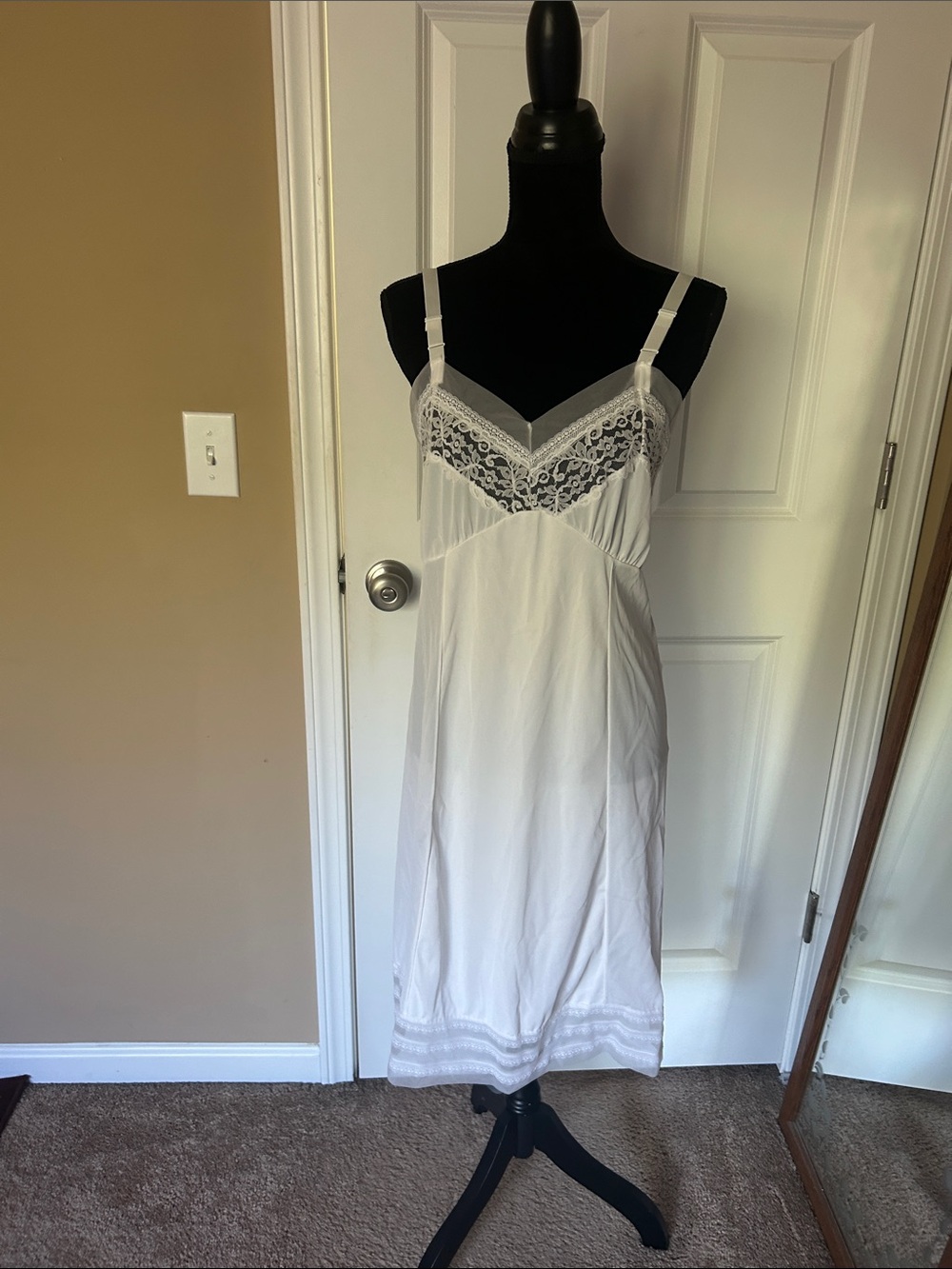 White Lace-Trim Slip Chemise with Adjustable Straps